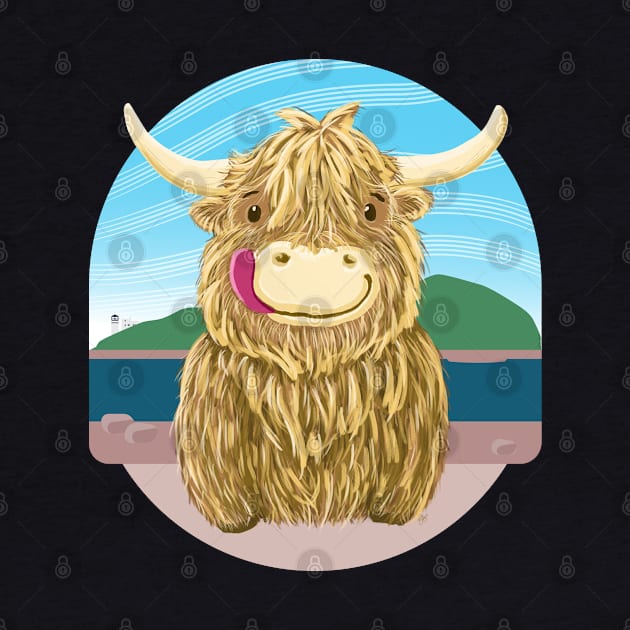 Scottish Highland Cow Chilling By The Ocean by brodyquixote